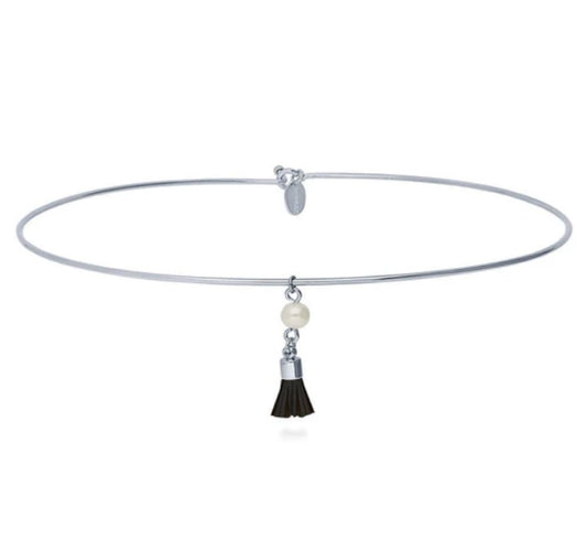 Tassel Imitation Pearl Choker in Silver-Tone