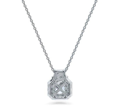 Halo Art Deco Round CZ Pendant Necklace in Sterling Silver