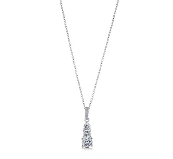 3-Stone Graduated Round CZ Pendant Necklace in Sterling Silver