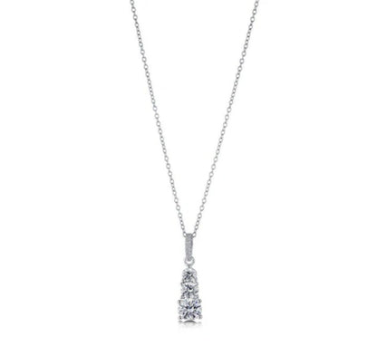 3-Stone Graduated Round CZ Pendant Necklace in Sterling Silver
