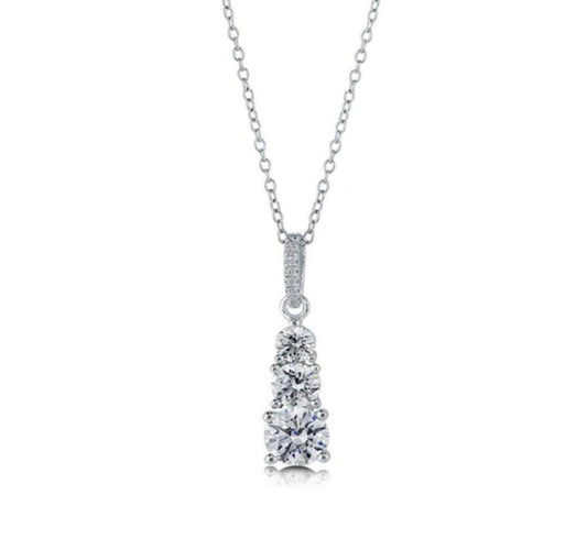 3-Stone Graduated Round CZ Pendant Necklace in Sterling Silver