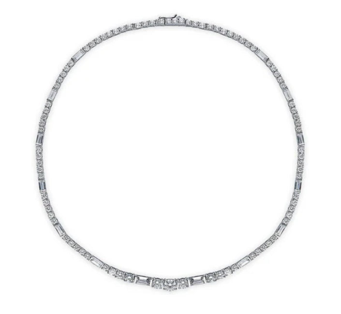 Art Deco CZ Statement Tennis Necklace in Sterling Silver