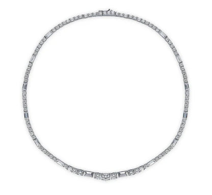 Art Deco CZ Statement Tennis Necklace in Sterling Silver