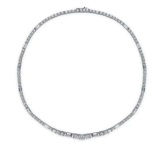 Art Deco CZ Statement Tennis Necklace in Sterling Silver