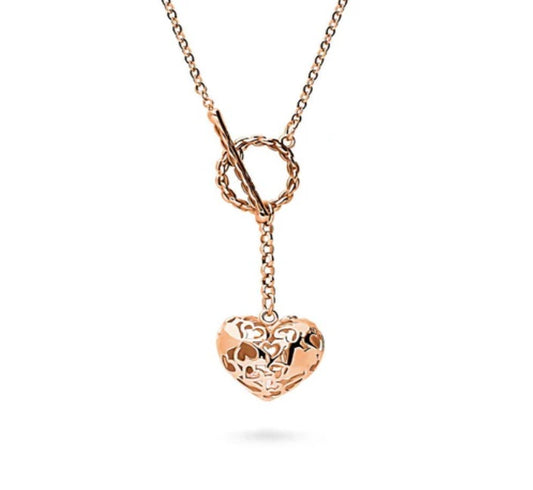 Heart Open Circle CZ Toggle Lariat Necklace