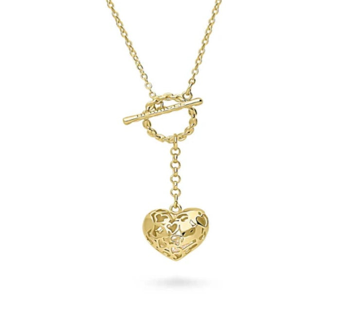 Heart Open Circle CZ Toggle Lariat Necklace