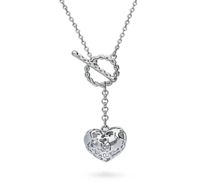 Heart Open Circle CZ Toggle Lariat Necklace