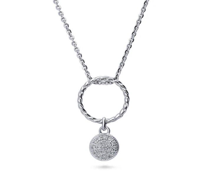 Open Circle Cable CZ Pendant Necklace in Sterling Silver