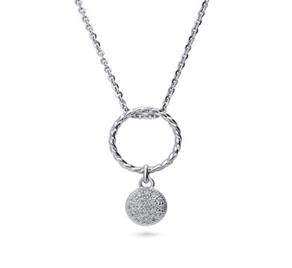 Open Circle Cable CZ Pendant Necklace in Sterling Silver