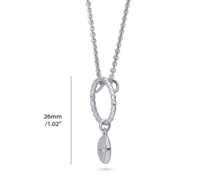 Open Circle Cable CZ Pendant Necklace in Sterling Silver