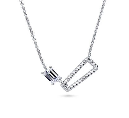 Cable Trapezoid CZ Pendant Necklace in Sterling Silver