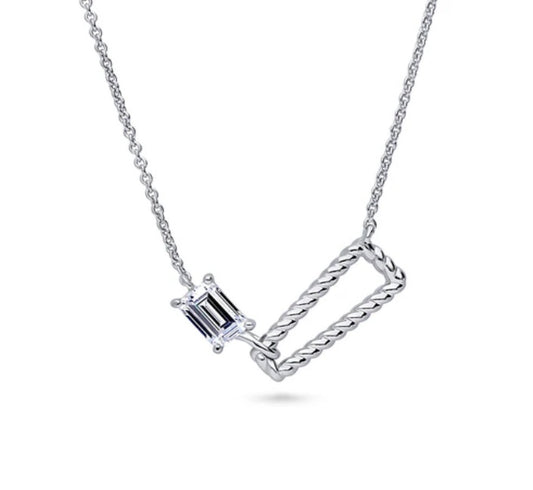 Cable Trapezoid CZ Pendant Necklace in Sterling Silver