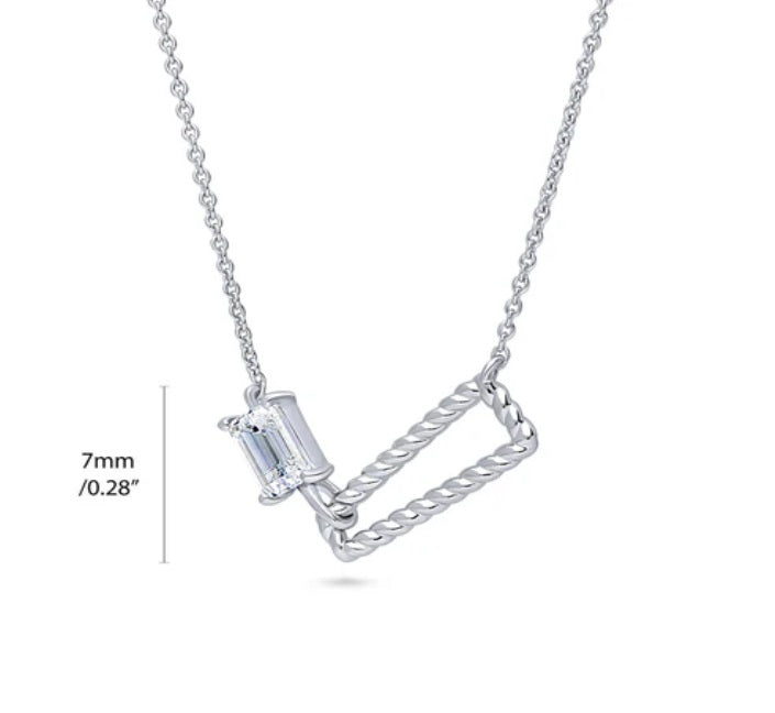 Cable Trapezoid CZ Pendant Necklace in Sterling Silver