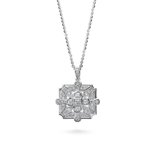 Art Deco CZ Pendant Necklace in Sterling Silver