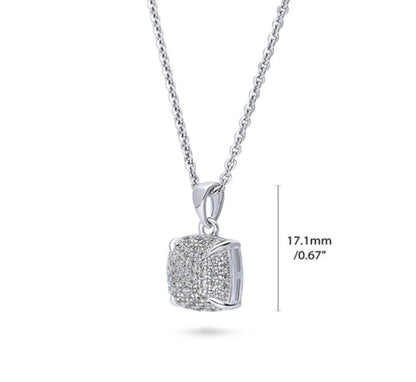 Square CZ Pendant Necklace in Sterling Silver
