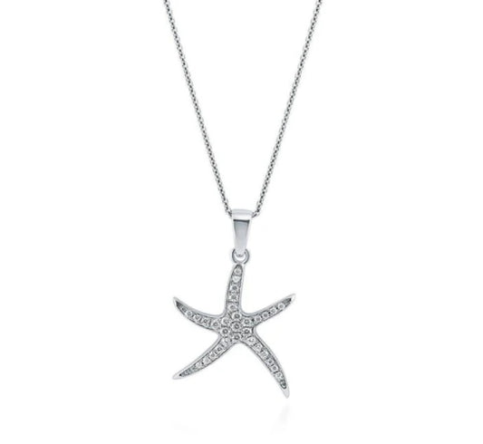 Starfish CZ Pendant Necklace in Sterling Silver