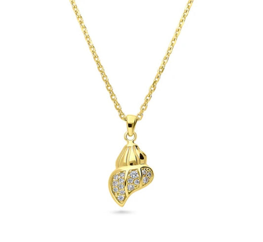 Seashell CZ Pendant Necklace in Sterling Silver