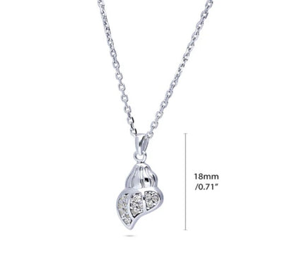 Seashell CZ Pendant Necklace in Sterling Silver