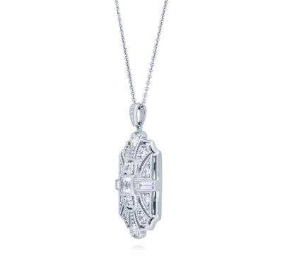 Art Deco Milgrain CZ Pendant Necklace in Sterling Silver