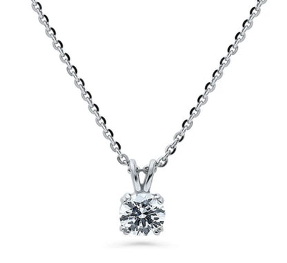 Solitaire Round CZ Pendant Necklace in Sterling Silver 0.8ct