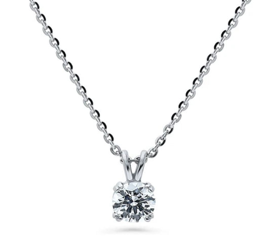 Solitaire Round CZ Pendant Necklace in Sterling Silver 0.8ct