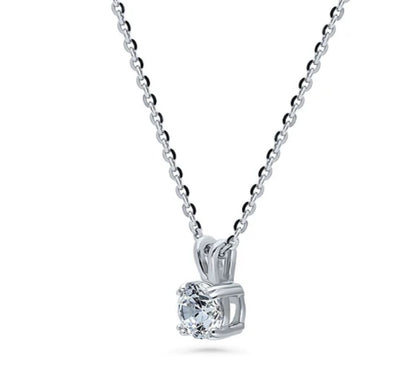 Solitaire Round CZ Pendant Necklace in Sterling Silver 0.8ct