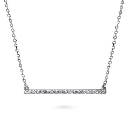 Bar CZ Pendant Necklace in Sterling Silver