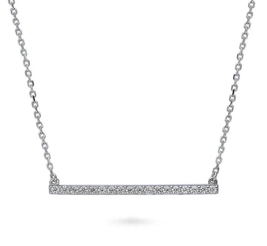 Bar CZ Pendant Necklace in Sterling Silver