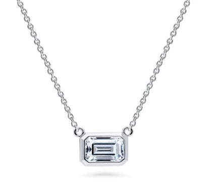 Solitaire 1ct Bezel Set Emerald Cut CZ Necklace in Sterling Silver