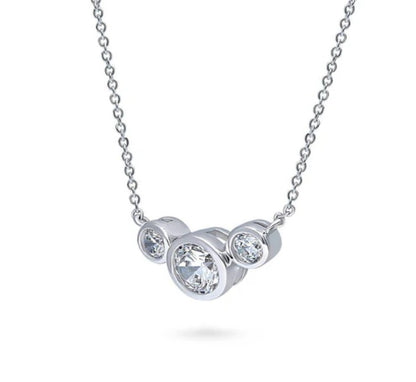 3-Stone Round CZ Pendant Necklace in Sterling Silver
