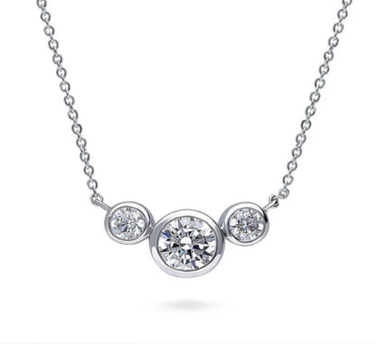 3-Stone Round CZ Pendant Necklace in Sterling Silver