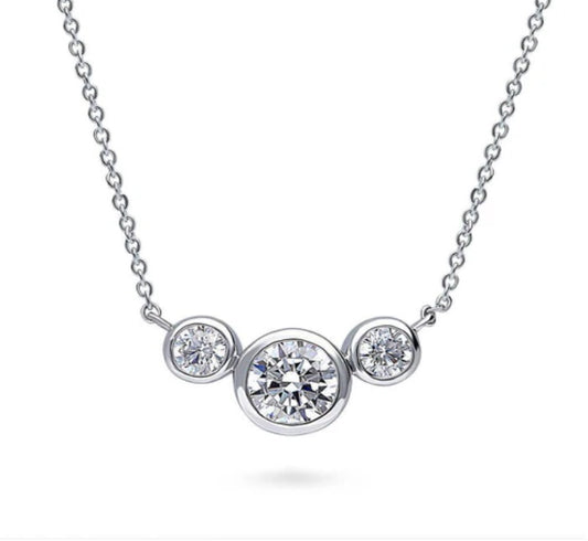 3-Stone Round CZ Pendant Necklace in Sterling Silver