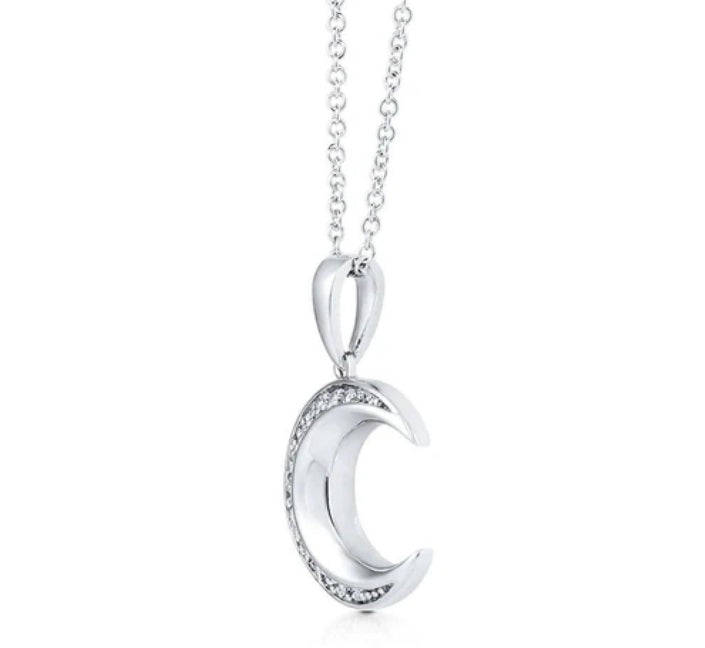 Crescent Moon CZ Pendant Necklace in Sterling Silver