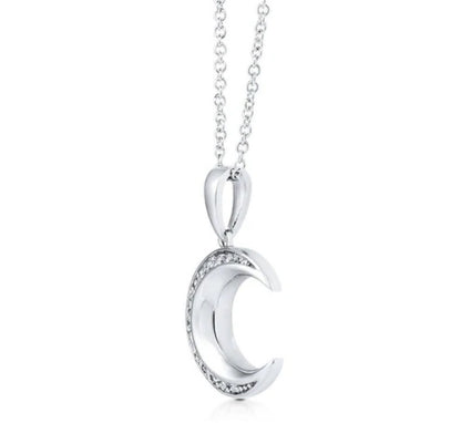 Crescent Moon CZ Pendant Necklace in Sterling Silver