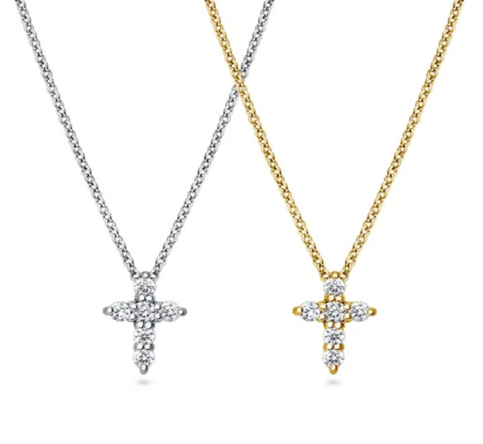 Cross CZ Pendant Necklace in Sterling Silver, 2 Piece