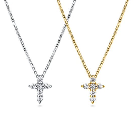 Cross CZ Pendant Necklace in Sterling Silver, 2 Piece