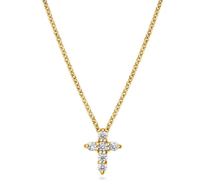 Cross CZ Pendant Necklace in Sterling Silver, 2 Piece