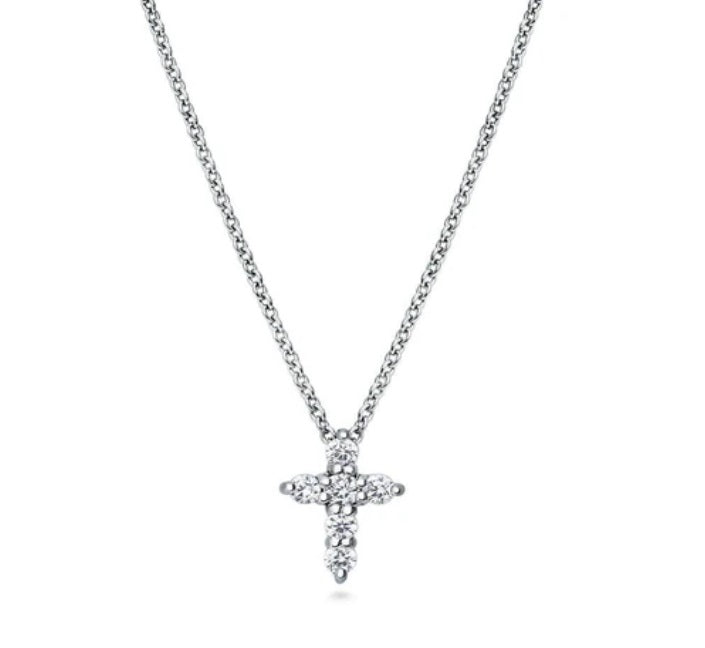 Cross CZ Pendant Necklace in Sterling Silver, 2 Piece