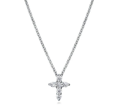 Cross CZ Pendant Necklace in Sterling Silver, 2 Piece