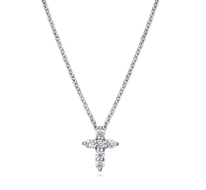 Cross CZ Pendant Necklace in Sterling Silver, 2 Piece