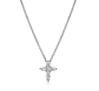 Cross CZ Pendant Necklace in Sterling Silver, 2 Piece