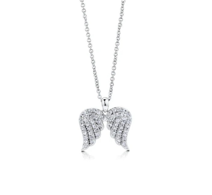 Angel Wings CZ Pendant Necklace in Sterling Silver