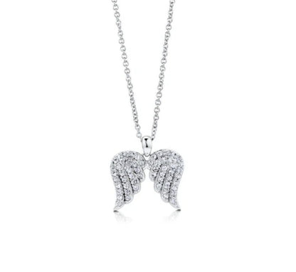 Angel Wings CZ Pendant Necklace in Sterling Silver