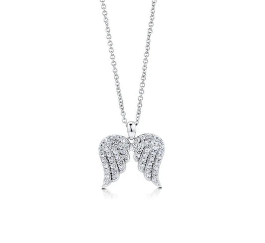 Angel Wings CZ Pendant Necklace in Sterling Silver
