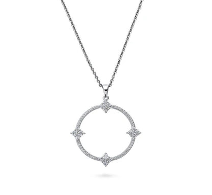 Open Circle Flower CZ Pendant Necklace in Sterling Silver