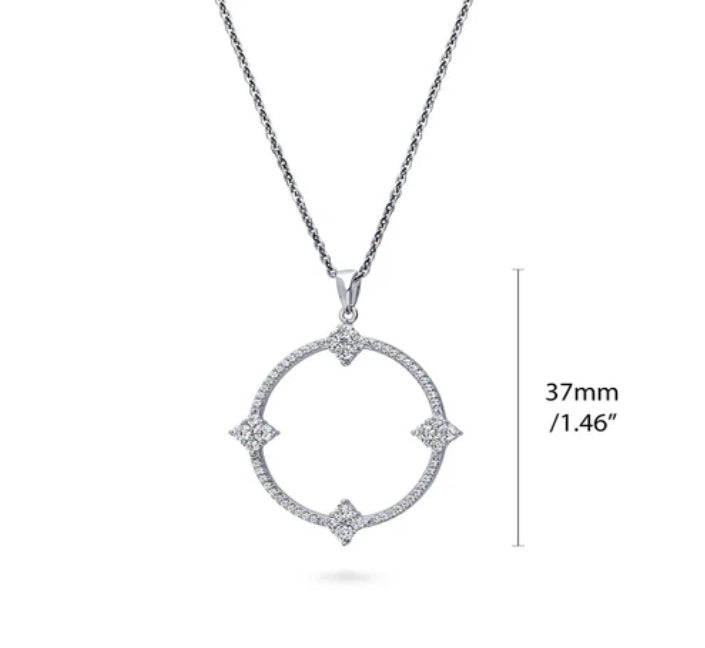 Open Circle Flower CZ Pendant Necklace in Sterling Silver