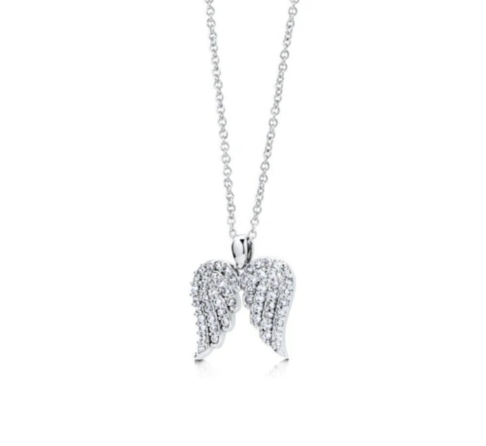 Angel Wings CZ Pendant Necklace in Sterling Silver
