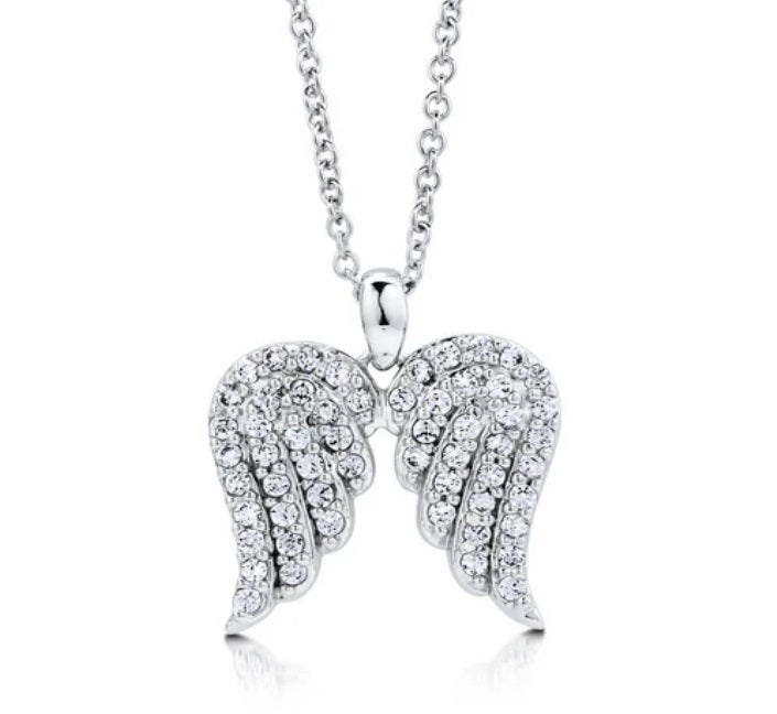 Angel Wings CZ Pendant Necklace in Sterling Silver