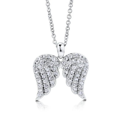 Angel Wings CZ Pendant Necklace in Sterling Silver
