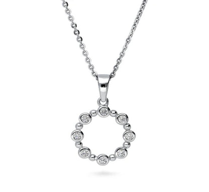 Bubble Open Circle CZ Pendant Necklace in Sterling Silver